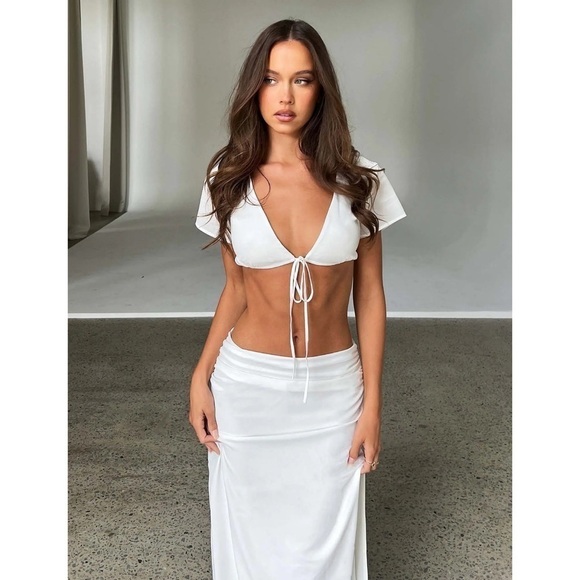 NEW! Tigermist- White Abriella Maxi Skirt And Tasia Deep Tie Top Set NWT - Picture 5 of 14